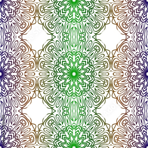 Traditional Ornamental Floral Pattern For Fashion Print. Ethnic Mandala Decoration. Blue, green color. Vector illustration