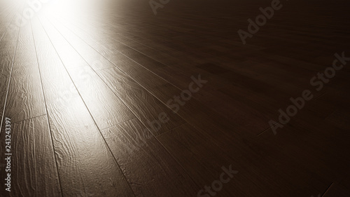 Wooden floor with bright light at the back
