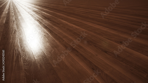 Wooden floor with bright light at the back