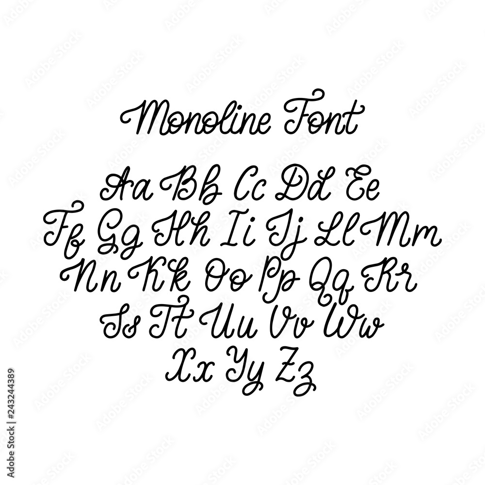 Calligraphy monoline font on white background. Vector handwritten English alphabet. Calligraphy monoline font on white background. Vector handwritten English alphabet.