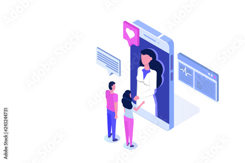 Online doctor consultation. Smart technology in healthcare isometric vector illustration