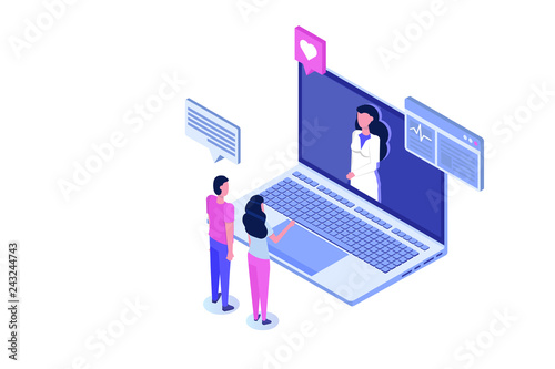 Online doctor consultation. Smart technology in healthcare isometric vector illustration