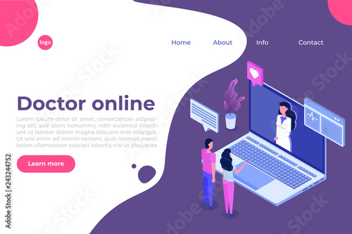 Online doctor consultation. Smart technology in healthcare isometric vector illustration