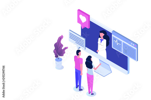 Online doctor consultation. Smart technology in healthcare isometric vector illustration