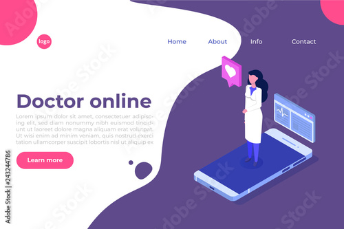 Online doctor consultation. Smart technology in healthcare isometric vector illustration