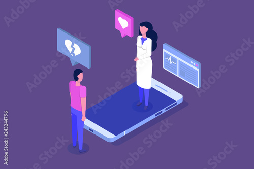 Online doctor consultation. Smart technology in healthcare isometric vector illustration