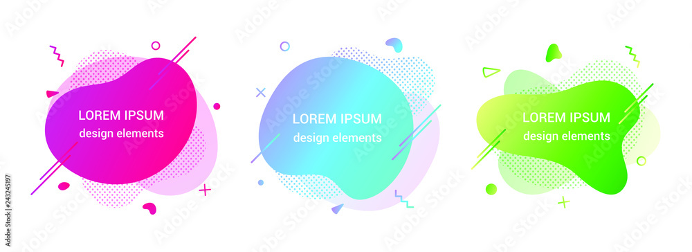 Naklejka 3 Modern liquid abstract element graphic gradient flat style design fluid vector colorful illustration set banner simple shape template for logo, presentation, flyer, isolated on white background.