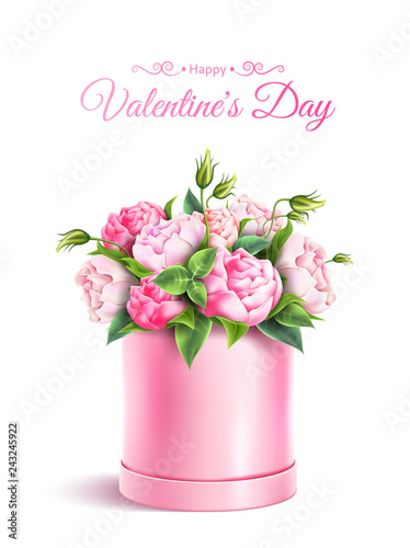 Vector rose flower box valentines day realistic