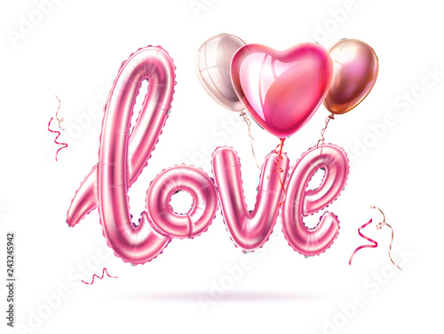 Vector love realistic rubber balloon heart on pink