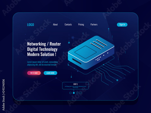 Fotografia Server room, data transfer concept isometric, router internet splitter, incoming