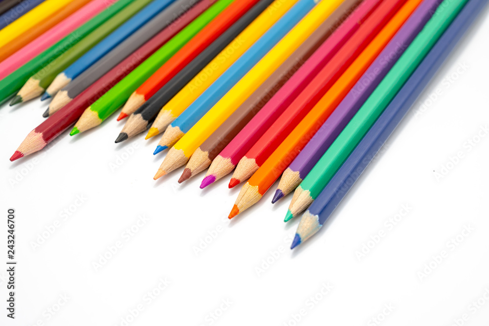 Color pencils isolated on white background.Close up