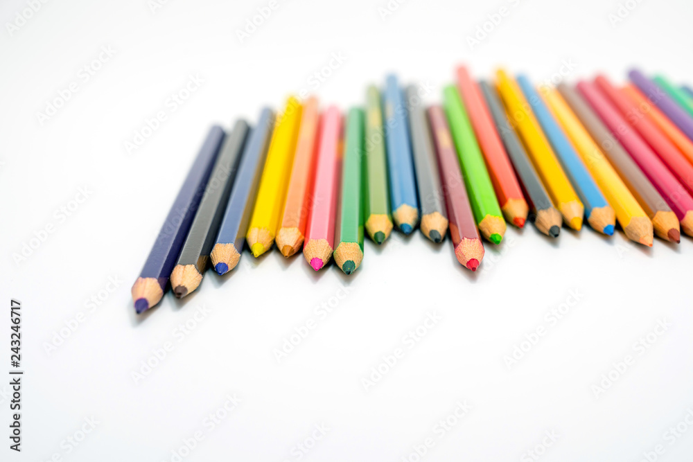 Color pencils isolated on white background.Close up Color pencils isolated on white background.Close up