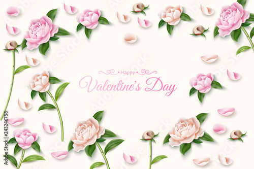 Vector peony flower leaf buds pattern frame