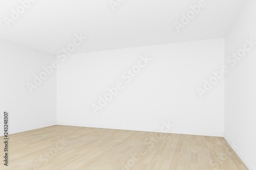 empty room  white wall with wood floor  3d interior
