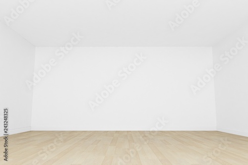 empty room ,white wall with wood floor ,3d interior © Suwatchai