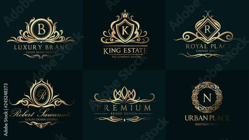 Luxury Wedding Logo with Ornament Baroque style design for invitation and luxurious brand identity and print template. 
