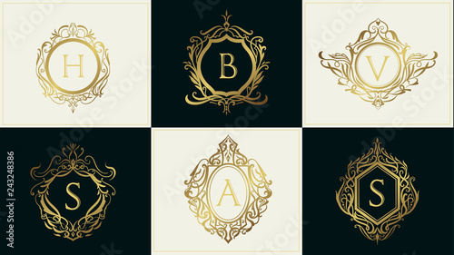 Luxury Wedding Logo with Ornament Baroque style design for invitation and luxurious brand identity and print template. 