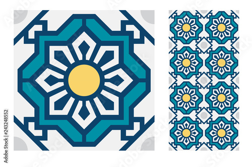tiles Portuguese patterns antique seamless design in Vector illustration vintage
