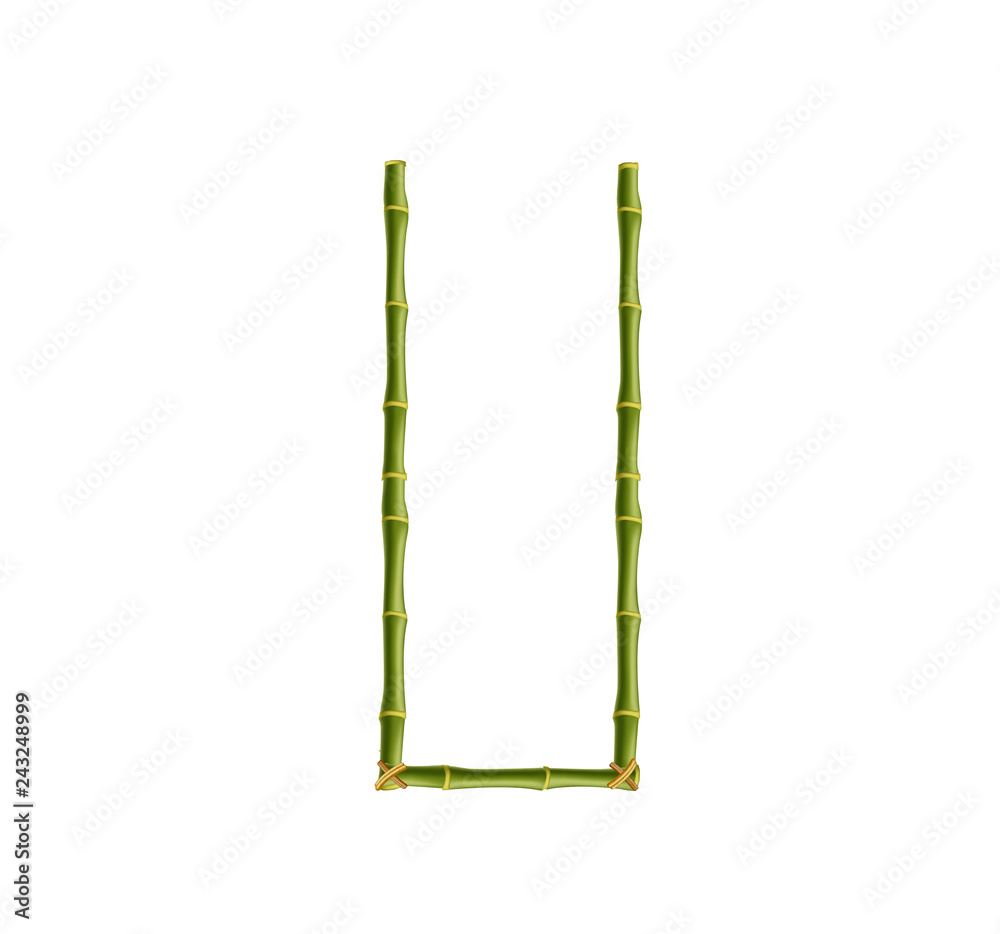 Obraz premium Capital letter U made of green bamboo poles on white background.