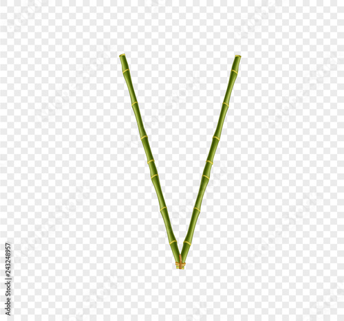 Capital letter V made of green bamboo sticks on transparent background.