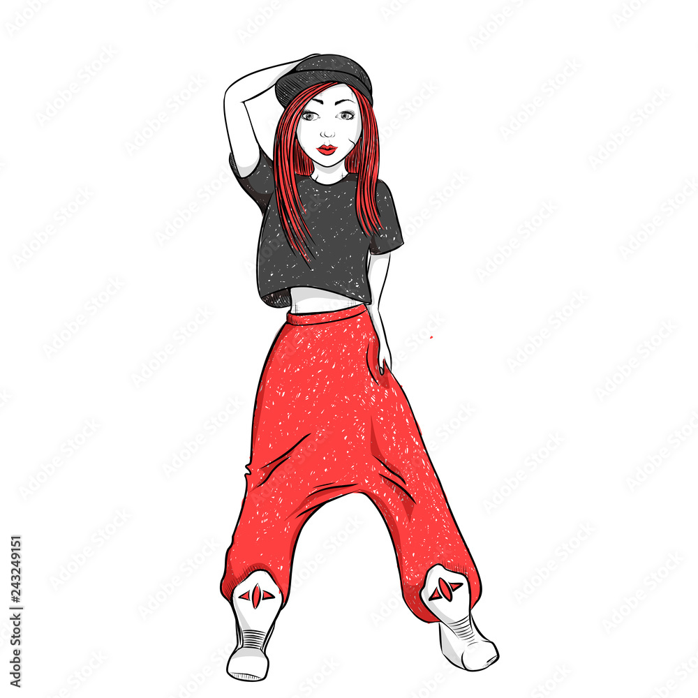 Hip hop dancing girl. Pretty Young Urban Rap Girl. Vector illustration  Stock Vector | Adobe Stock