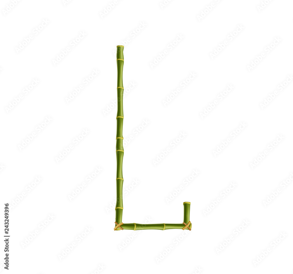 Naklejka premium Capital letter L made of green bamboo poles on white background.