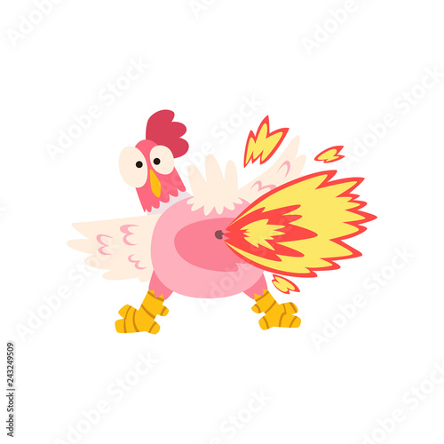 Hot spicy chicken farting fire, creative logo design element vector Illustration