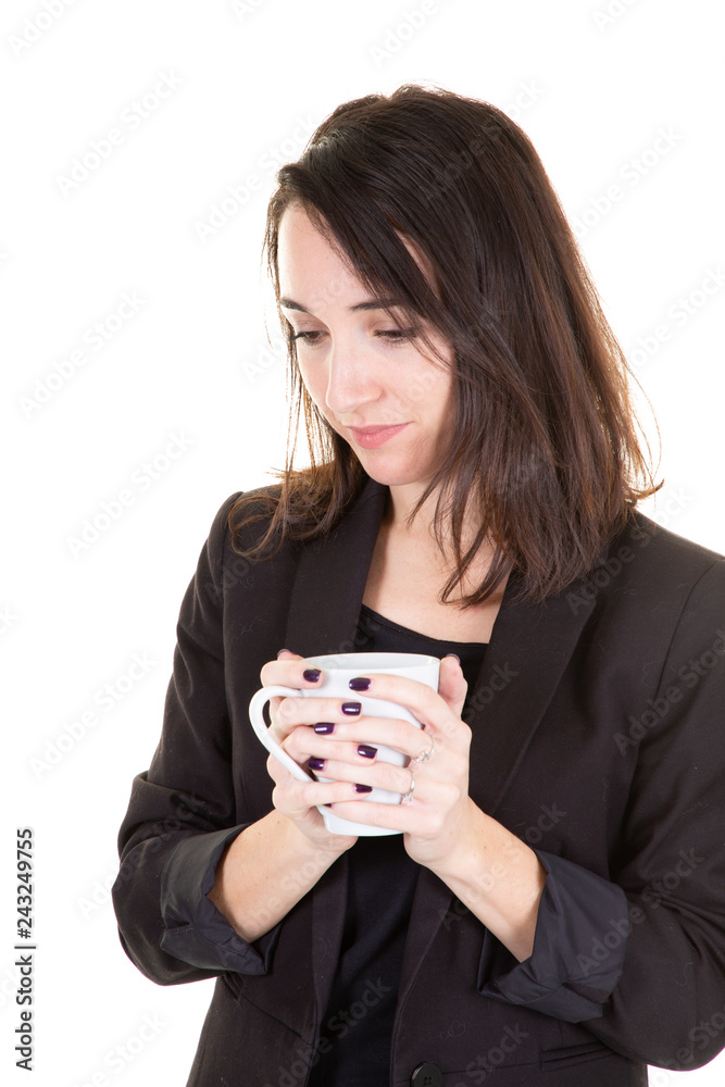 portrait of young woman drinking coffee and thinking past or future portrait of young woman drinking coffee and thinking past or future