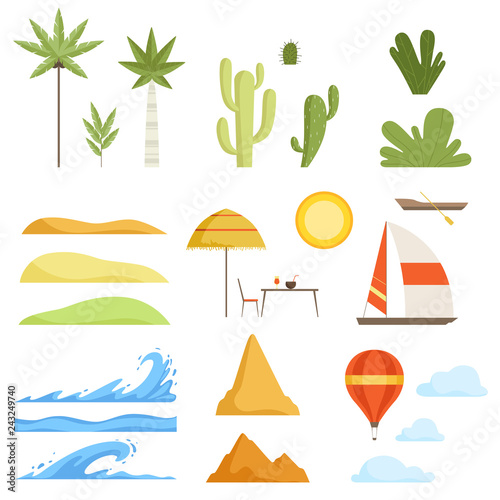 Collection of tropical landscape constructor design elements vector Illustration