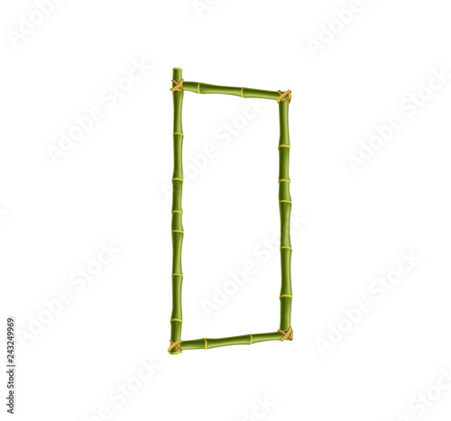 Capital letter D made of green bamboo poles on white background.