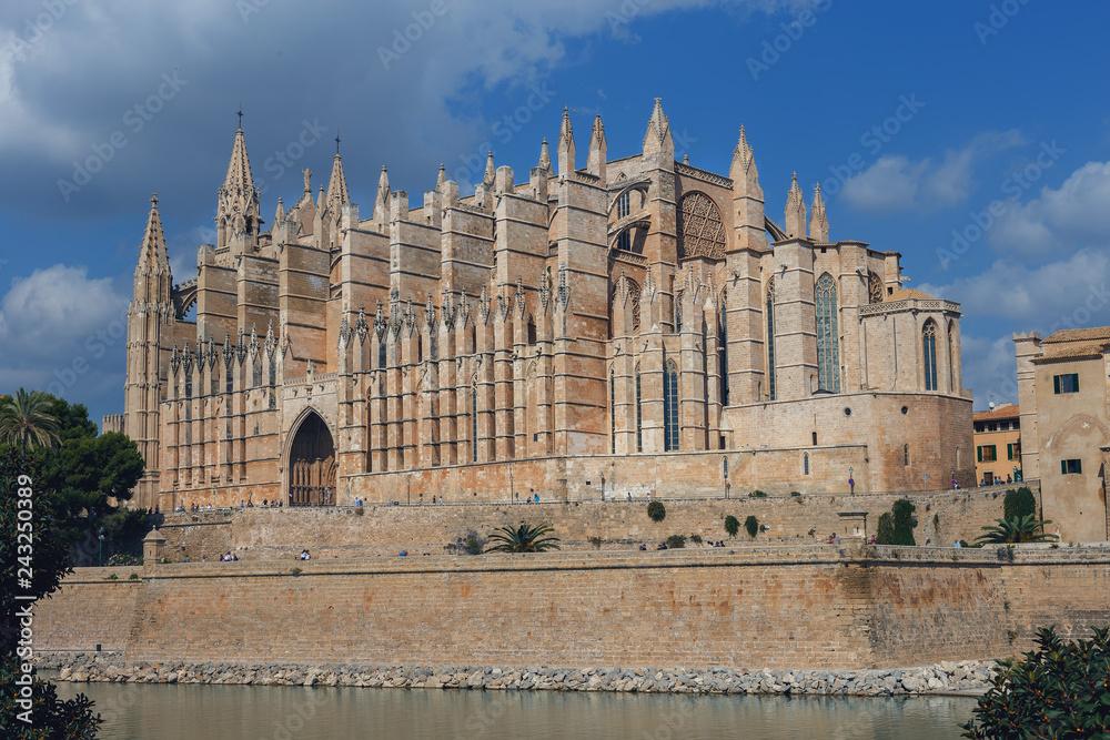 view of the Cathedral of Saint Mary in the ancient Spanish city of Palma de Mallorca