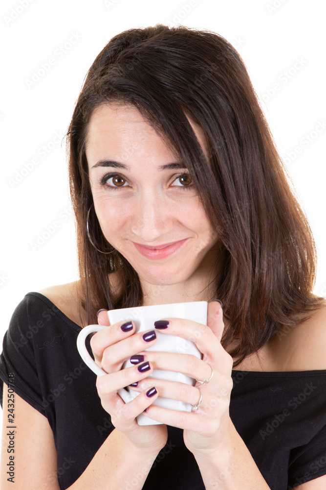Beautiful young woman with a cup of tea coffee hot smiling and beauty friendly businesswoman Beautiful young woman with a cup of tea coffee hot smiling and beauty friendly businesswoman