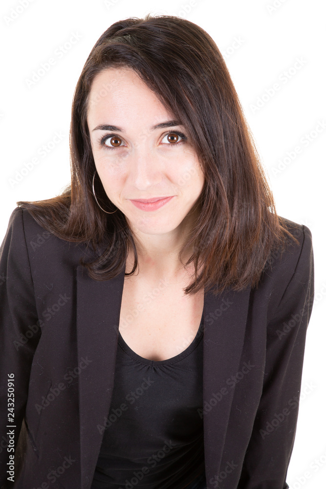 beautifull cheerful brunette businesswoman on white background in portrait posing beautifull cheerful brunette businesswoman on white background in portrait posing