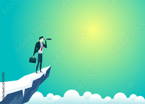 business people illustration of businessman top mountain looking use telescope