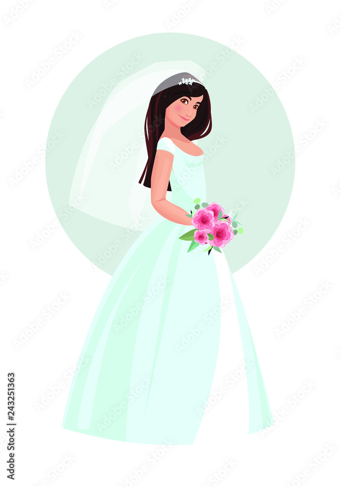 Bride. Isolated objects. Vector illustration for the wedding invitation and graphic design. Bride wearing wedding dress. Isolated on background. Bride. Isolated objects. Vector illustration for the wedding invitation and graphic design. Bride wearing wedding dress. Isolated on background.