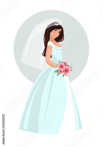 Bride.  Isolated objects. Vector illustration for the wedding invitation and graphic design. Bride wearing wedding dress. Isolated on background.