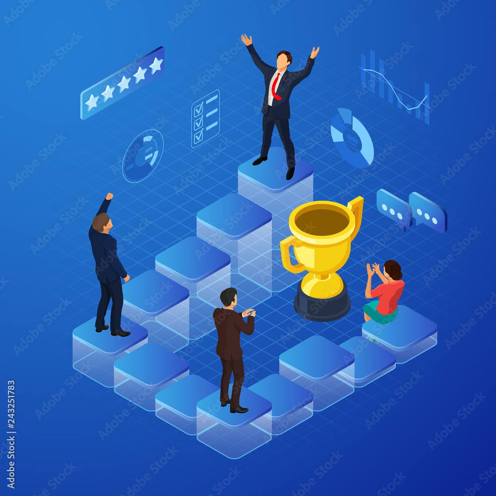 Isometric Business Team Success Concept Isometric Business Team Success Concept