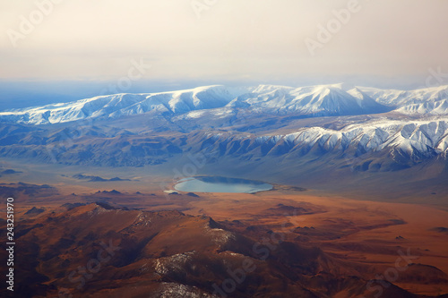 Aerial view of the beautiful high mountain in the city of Bayan-Ulgii in Mongolia