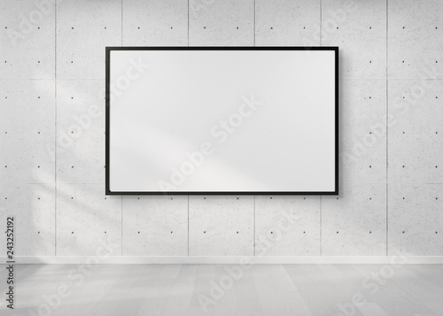 Fototapeta Naklejka Na Ścianę i Meble -  Black frame hanging on a wall mockup 3d rendering
