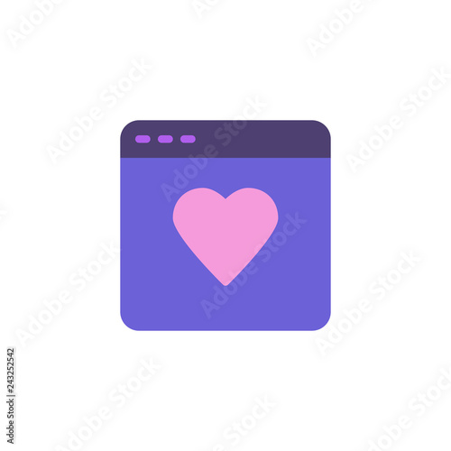 Web page with heart flat icon, vector sign, colorful pictogram isolated on white. Valentine day website symbol, logo illustration. Flat style design