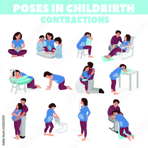 Pose in childbirth. Birth pains. 