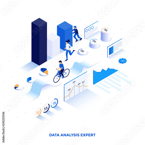 Flat color Modern Isometric Illustration design - Data Analysis Expert