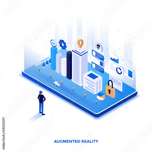 Flat color Modern Isometric Illustration design - Augmented Reality