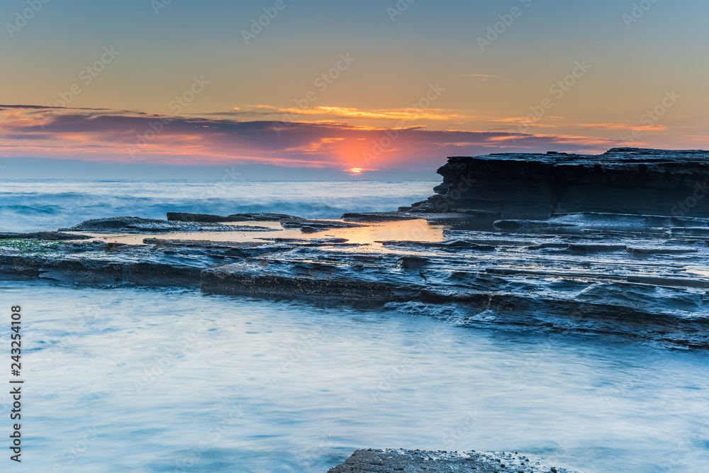 Soft Pinks and Blues - Rock Ledge Sunrise Seascape