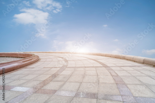 Empty Plaza Floor Bricks and Beautiful Natural Landscape
