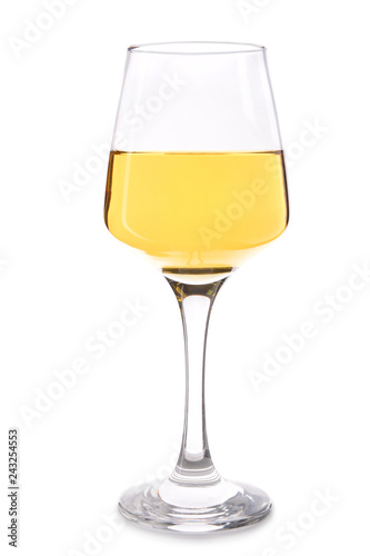 Glass of wine on white background