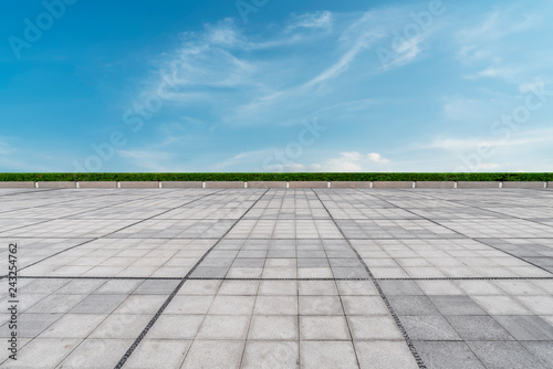 Empty Plaza Floor Bricks and Beautiful Natural Landscape