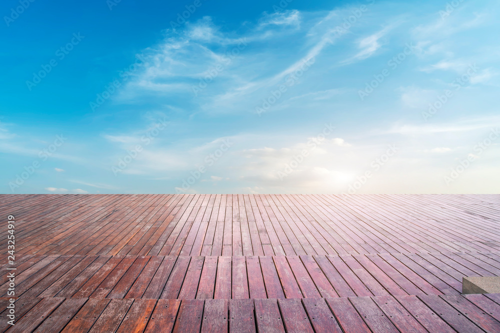 Empty Plaza Floor Bricks and Beautiful Natural Landscape