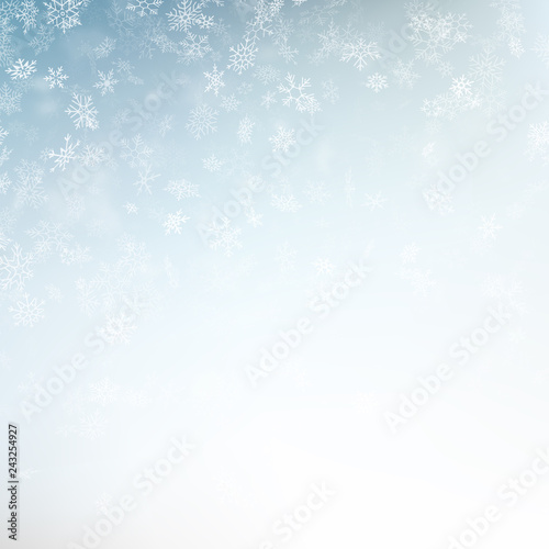 Blue blurred winter banner with snow flakes. EPS 10