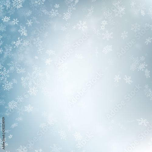 Blue blurred winter banner with snow flakes. EPS 10